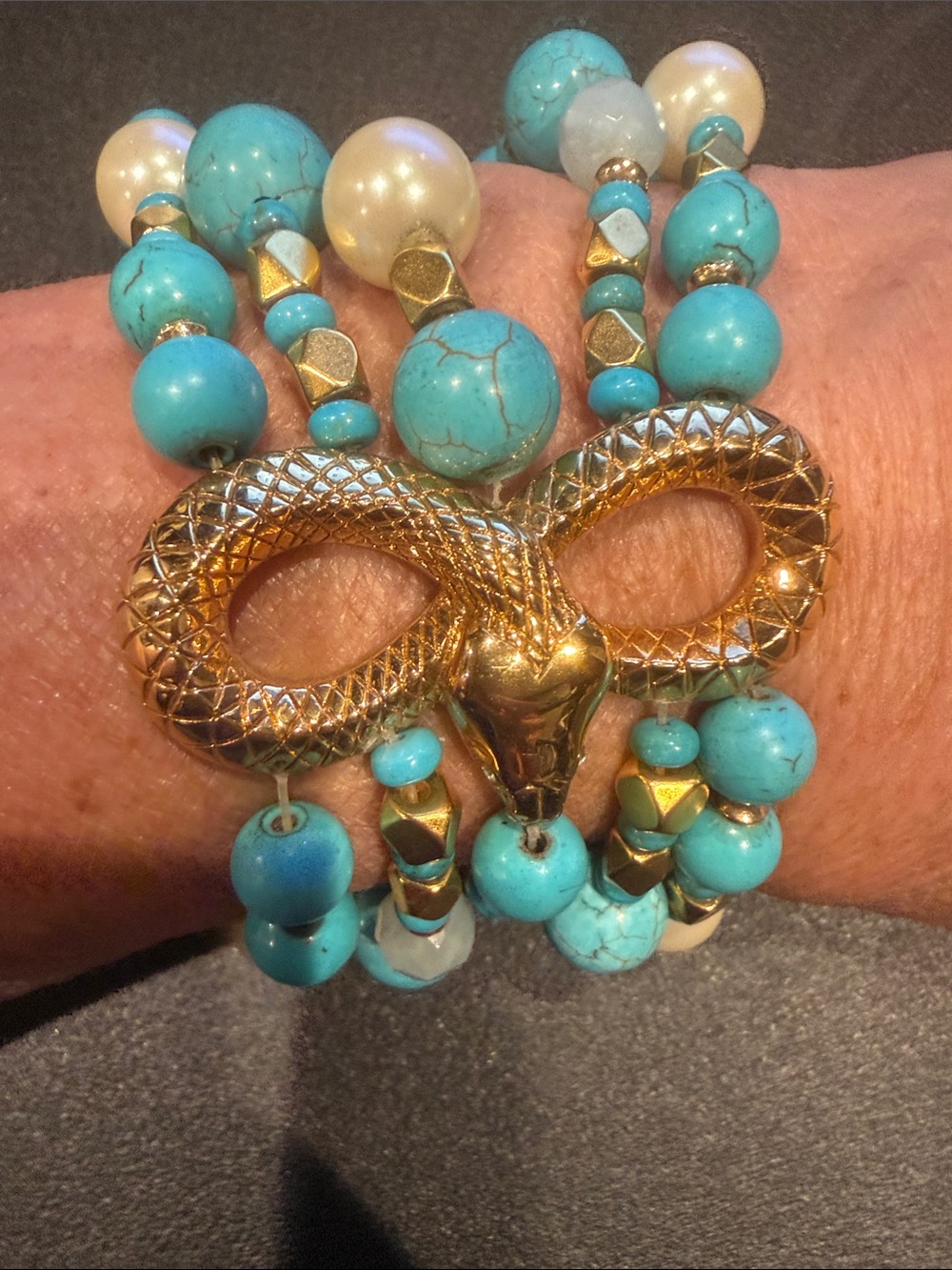 Carolee Lux Gold and Turquoise Beaded Serpent Multi-Strand Bracelet - Jewelry